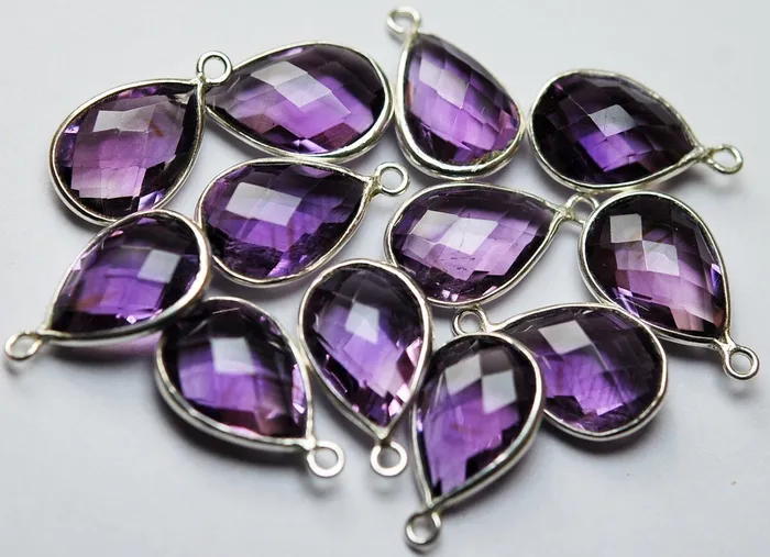 Beads Supplies USA 925 Sterling Silver Natural Pink Amethyst Faceted Pear Shape Pendant 2 Piece Of 18mm Necklaces