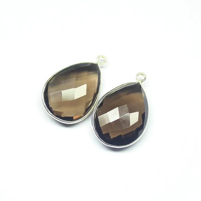 Beads Supplies USA Earrings Smoky Quartz Pear Silver Bezel Rim Connector Bezel Pair 2pc 15mm 175mm Beads Supplies USA Earrings Smoky Quartz Pear Silver Bezel Rim Connector Bezel Pair 2pc 15mm 175mm