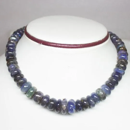 Beads Supplies USA Necklaces Natural Blue Kyanite Smooth Rondelle Beads Necklace 8mm 145mm 16inches