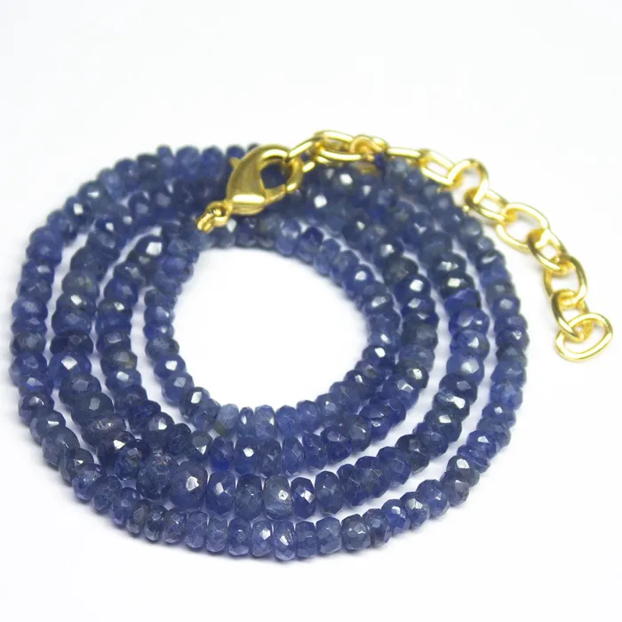 Beads Supplies USA Necklaces Untreated Unheated Blue Sapphire Faceted Rondelle Beads Necklace 3mm 45mm 19inches
