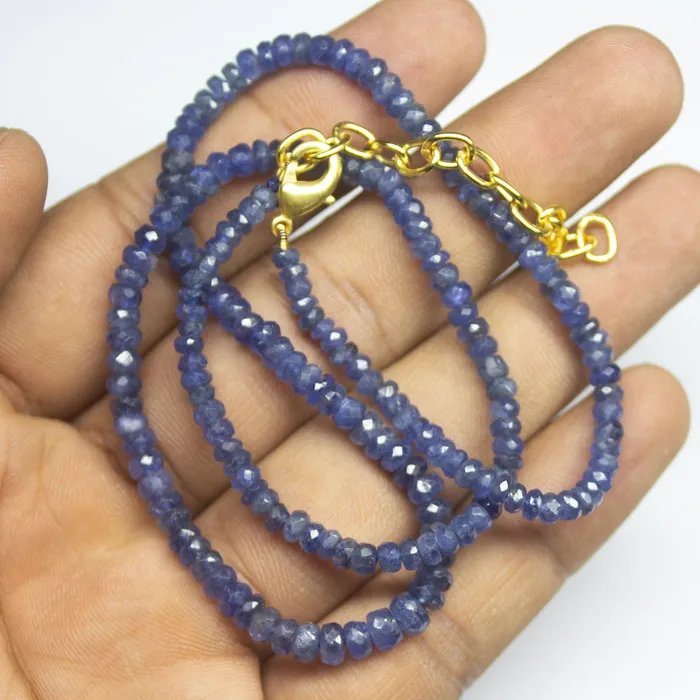 Beads Supplies USA Necklaces Untreated Unheated Blue Sapphire Faceted Rondelle Beads Necklace 3mm 45mm 19inches