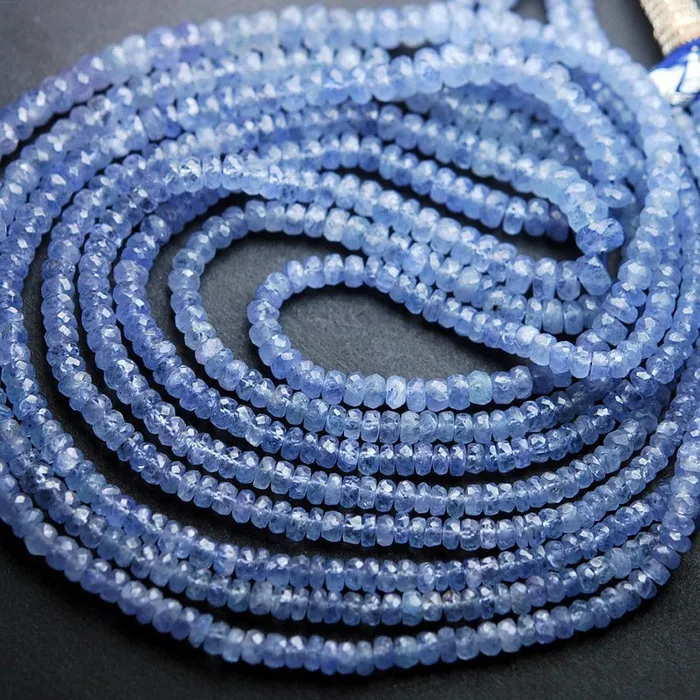 Beads Supplies USA Necklaces Untreated Unheated Blue Sapphire Faceted Rondelle Beads Necklace 3mm 45mm 19inches