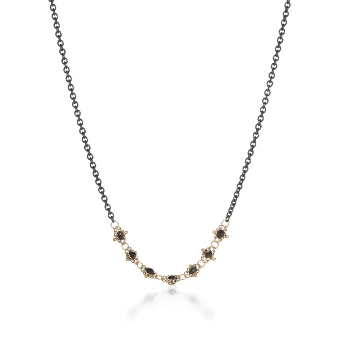 Centered Textile Black Diamond Station Necklace Amali Necklaces