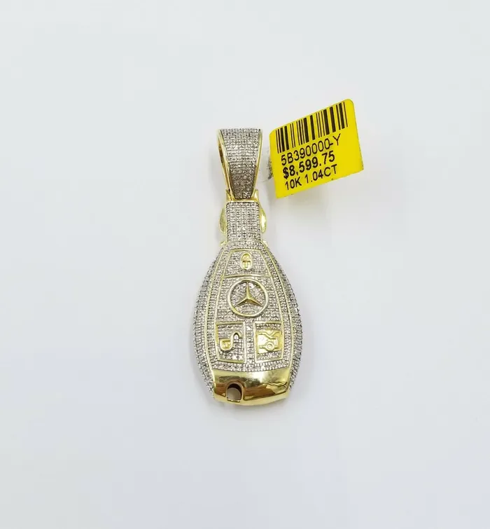 Charm Necklaces Globalwatches10 REAL 10k Gold Mercedes Key Diamond Pendant Charm Genuine Diamond 104CT