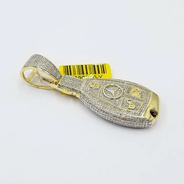 Charm Necklaces Globalwatches10 REAL 10k Gold Mercedes Key Diamond Pendant Charm Genuine Diamond 104CT