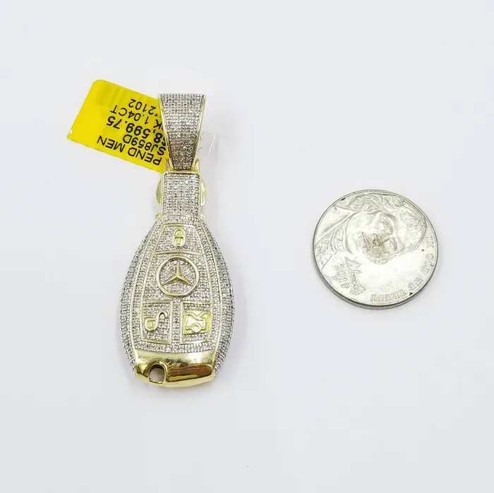 Charm Necklaces Globalwatches10 REAL 10k Gold Mercedes Key Diamond Pendant Charm Genuine Diamond 104CT