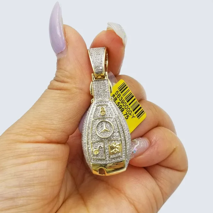 Charm Necklaces Globalwatches10 REAL 10k Gold Mercedes Key Diamond Pendant Charm Genuine Diamond 104CT