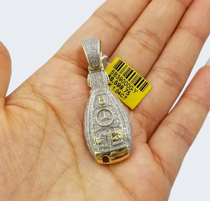 Charm Necklaces Globalwatches10 REAL 10k Gold Mercedes Key Diamond Pendant Charm Genuine Diamond 104CT