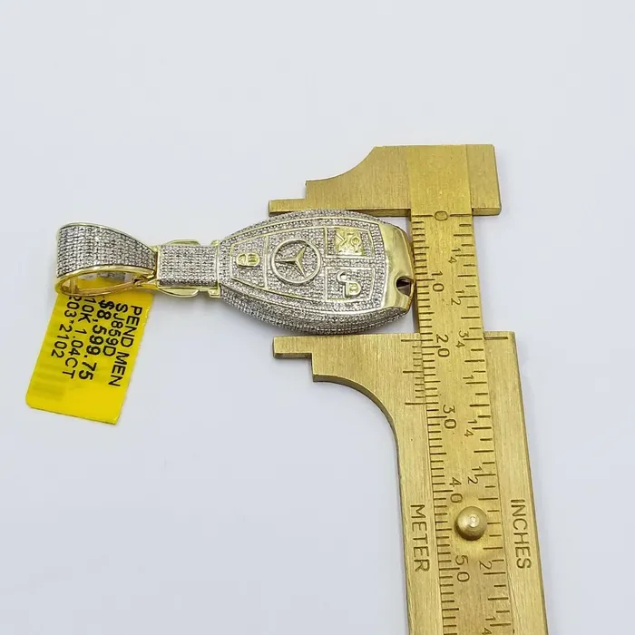 Charm Necklaces Globalwatches10 REAL 10k Gold Mercedes Key Diamond Pendant Charm Genuine Diamond 104CT