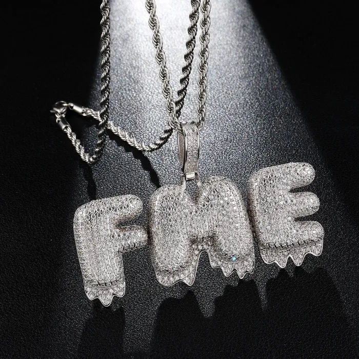 Custom Iced Out Drip Bubble Name Letter Pendant Bling Proud Necklaces