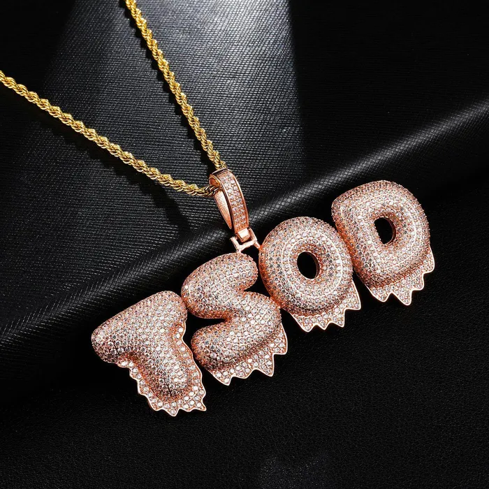 Custom Iced Out Drip Bubble Name Letter Pendant Bling Proud Necklaces