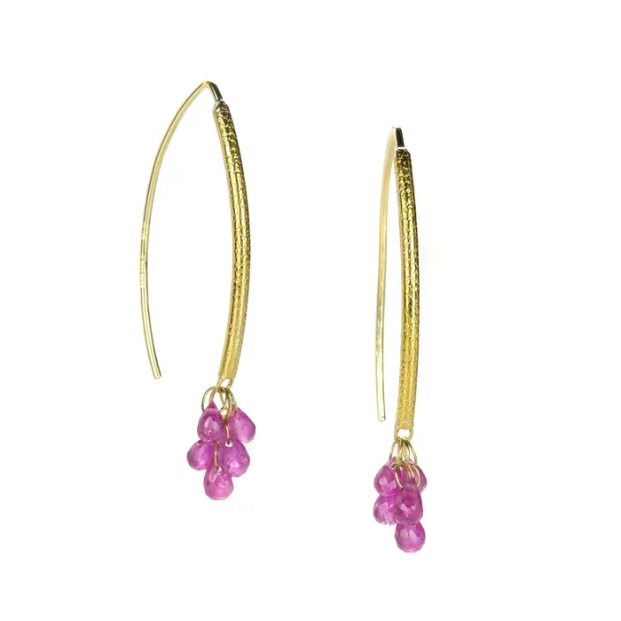 Earrings Barbara Heinrich 18k Navette Earrings with Ruby Briolette Drops