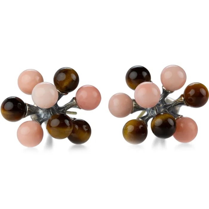 Earrings John Iversen Pink Coral and Tigers Eye Jacks Earrings