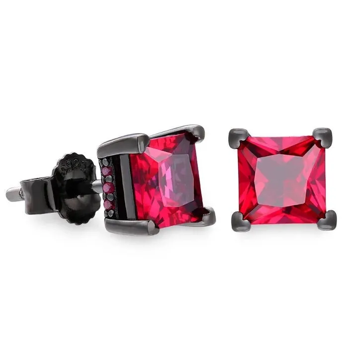 Earrings KRKC The Passion 925 Sterling Silver Red Ruby Diamond Stud Earrings