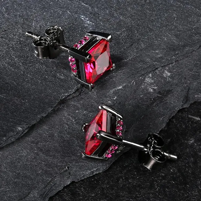 Earrings KRKC The Passion 925 Sterling Silver Red Ruby Diamond Stud Earrings