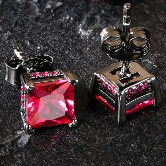 Earrings KRKC The Passion 925 Sterling Silver Red Ruby Diamond Stud Earrings