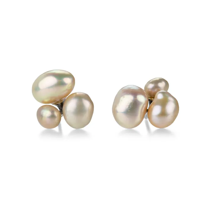 Earrings Peach Pearl Trio Studs John Iversen