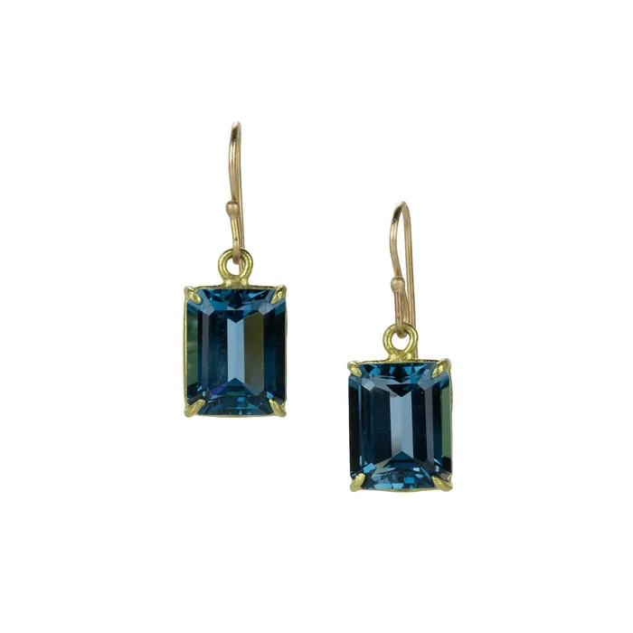 Earrings Rosanne Pugliese 18k Emerald Cut London Blue Topaz Drop Earrings