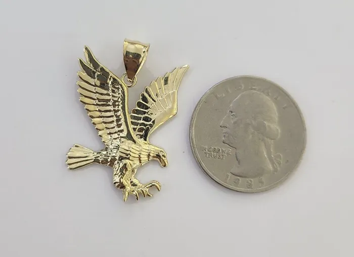 globalwatches10 Charm Necklaces 10k Yellow Gold Flying Eagle Charm Pendant 15 Inch Men Women Bird 10kt Real