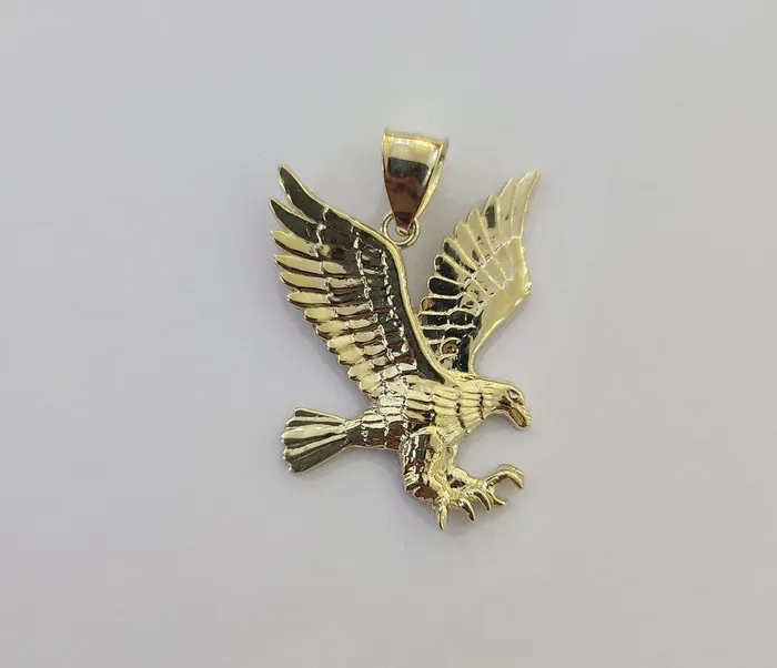 globalwatches10 Charm Necklaces 10k Yellow Gold Flying Eagle Charm Pendant 15 Inch Men Women Bird 10kt Real