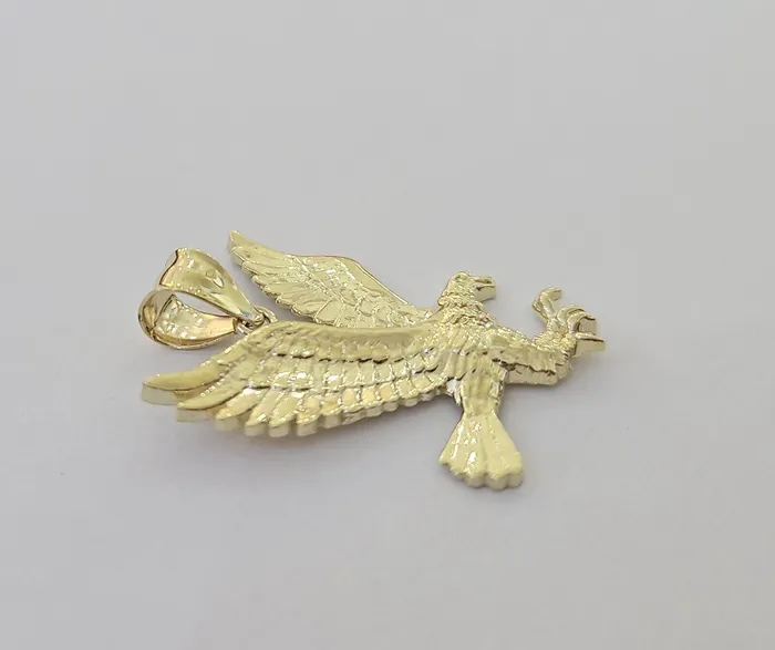 globalwatches10 Charm Necklaces 10k Yellow Gold Flying Eagle Charm Pendant 15 Inch Men Women Bird 10kt Real