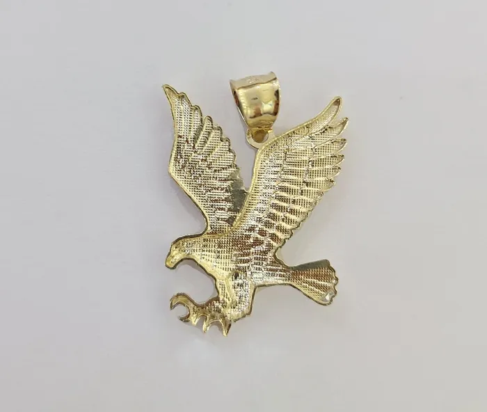 globalwatches10 Charm Necklaces 10k Yellow Gold Flying Eagle Charm Pendant 15 Inch Men Women Bird 10kt Real