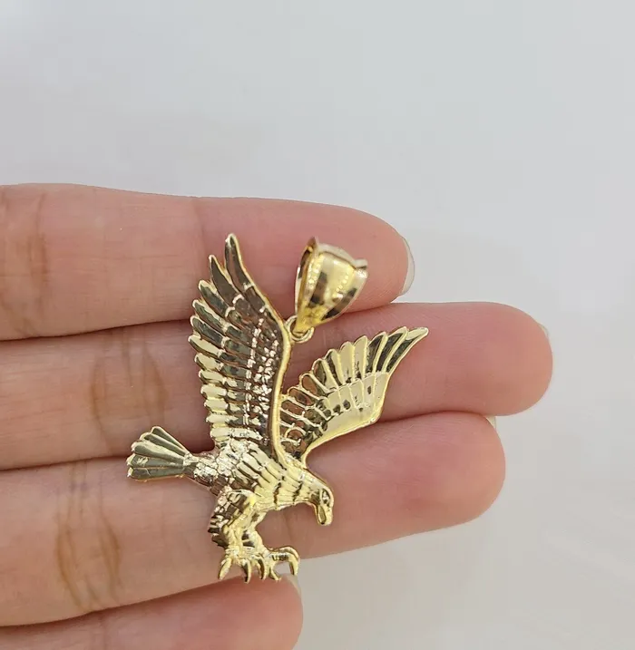 globalwatches10 Charm Necklaces 10k Yellow Gold Flying Eagle Charm Pendant 15 Inch Men Women Bird 10kt Real