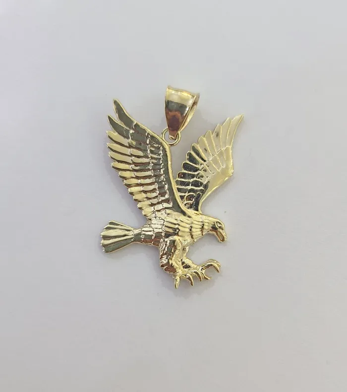 globalwatches10 Charm Necklaces 10k Yellow Gold Flying Eagle Charm Pendant 15 Inch Men Women Bird 10kt Real