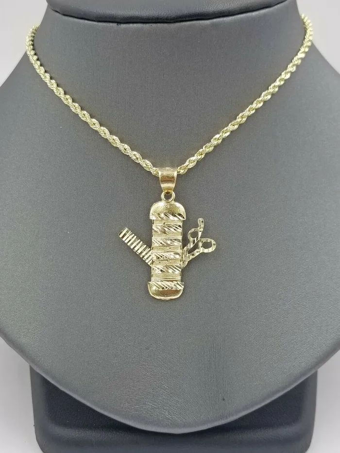 Gold and Diamond 10k Gold Barber Scissor Comb Charm Pendant 25mm Rope Chain 18 20 22 24 26 28 Charm Necklaces