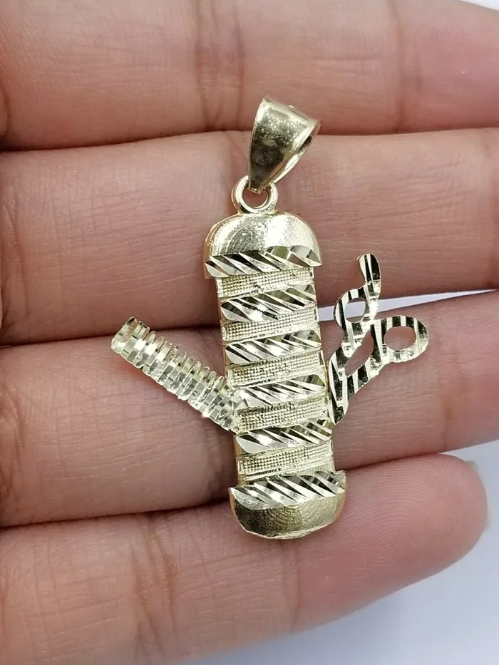 Gold and Diamond 10k Gold Barber Scissor Comb Charm Pendant 25mm Rope Chain 18 20 22 24 26 28 Charm Necklaces