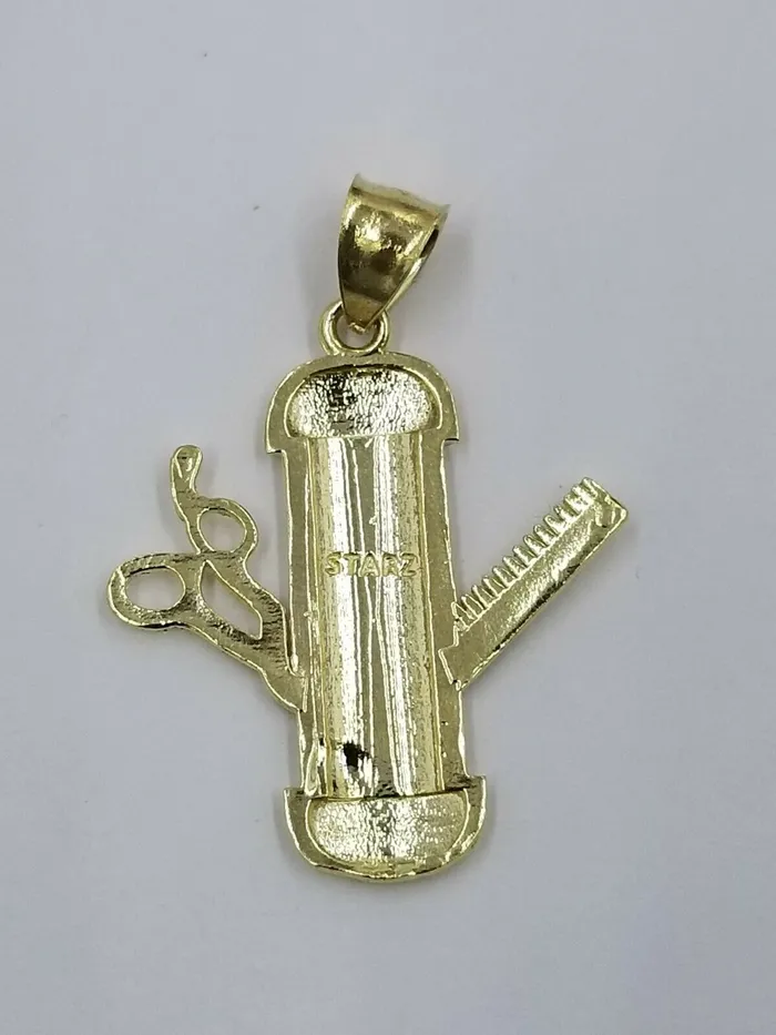 Gold and Diamond 10k Gold Barber Scissor Comb Charm Pendant 25mm Rope Chain 18 20 22 24 26 28 Charm Necklaces