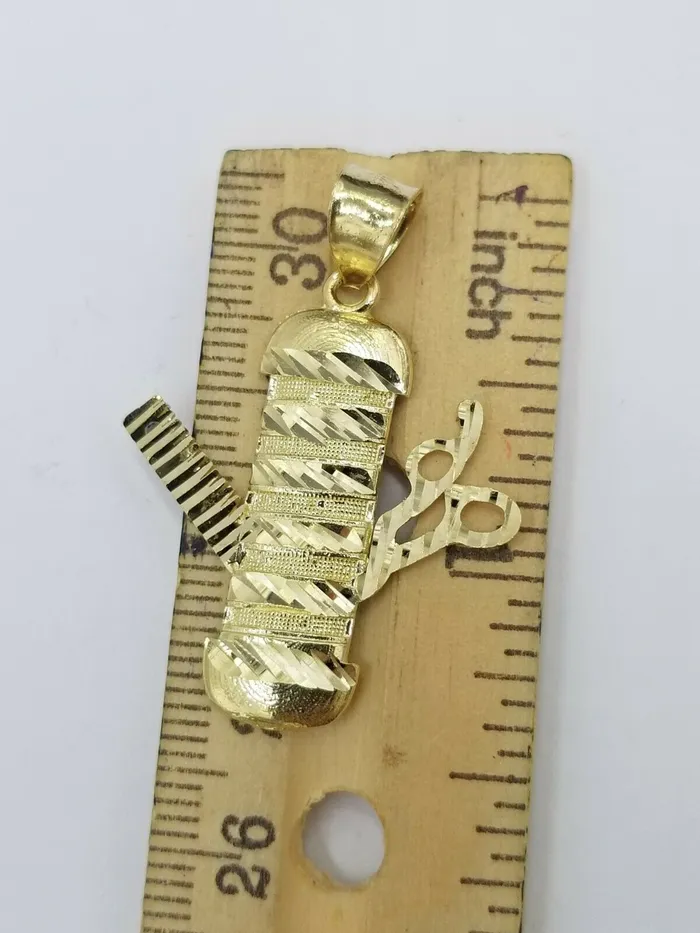 Gold and Diamond 10k Gold Barber Scissor Comb Charm Pendant 25mm Rope Chain 18 20 22 24 26 28 Charm Necklaces