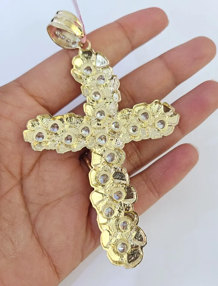 Gold and Diamond Charm Necklaces 14k Jesus Christ Cross Charm Pendant Nugget Yellow Gold REAL Genuine 14kt