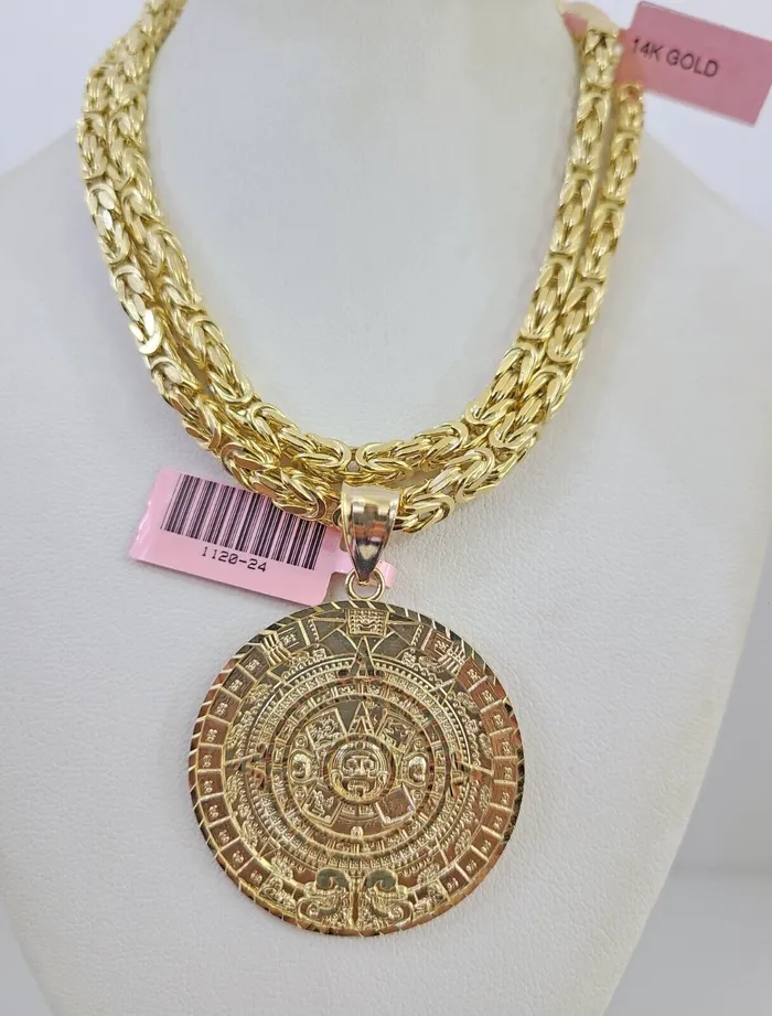 Gold and Diamond Necklaces 14K Gold Necklace Chain Mayan Calendar Charm Turkish Byzantine 4mm 24 Pendant Gold and Diamond Necklaces 14K Gold Necklace Chain Mayan Calendar Charm Turkish Byzantine 4mm 24 Pendant