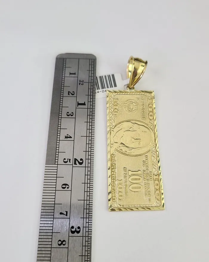 Gold and Diamond PreStyled Sets Real 10K Gold 100 Dollar Bill Pendant Diamond Cut 10kt Yellow Gold Charm