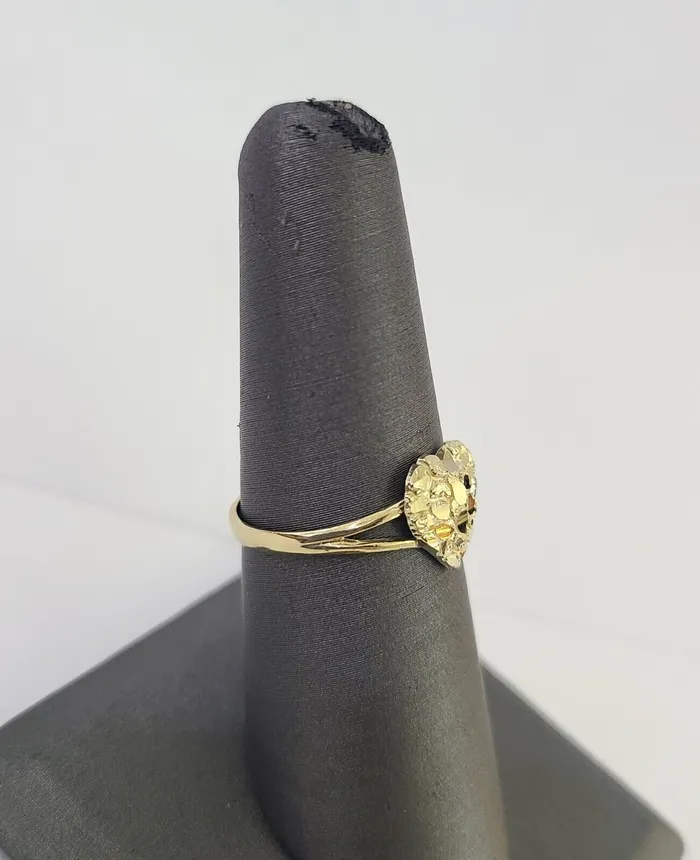 Gold and Diamond Real 10k Nugget Heart Ring Band Wedding Engagement Women Yellow Gold Rings