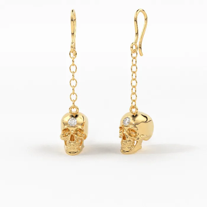 Jalvi Co Earrings Diamond Skull Earrings in 14k Solid Gold Skull Drop Earrings Skull Jewelry Diamond Studded Gothic Jewelry Goth Jewelry 14k Skull Inactive