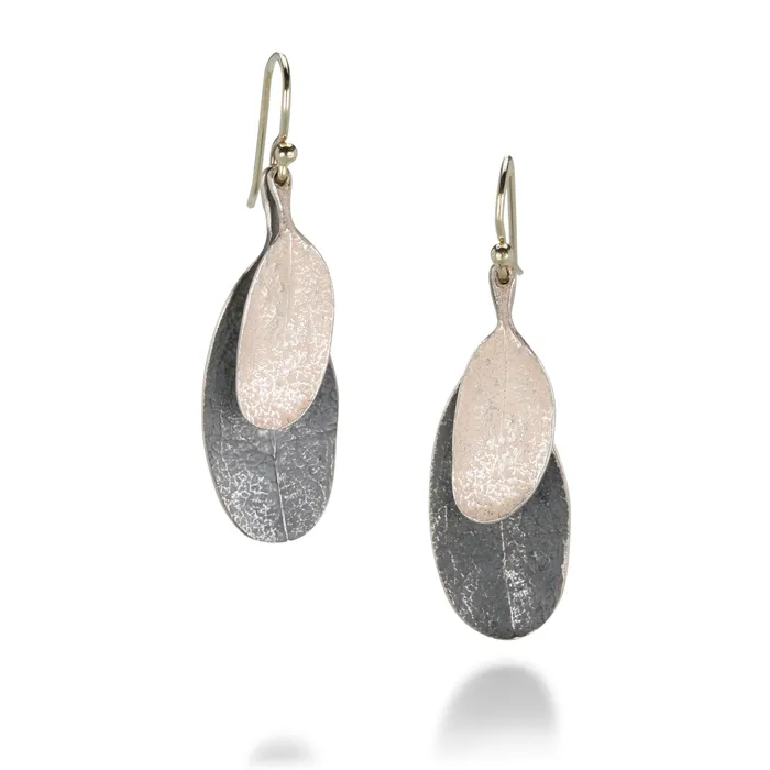 John Iversen Double Leaf Silver Drop Earrings Earrings