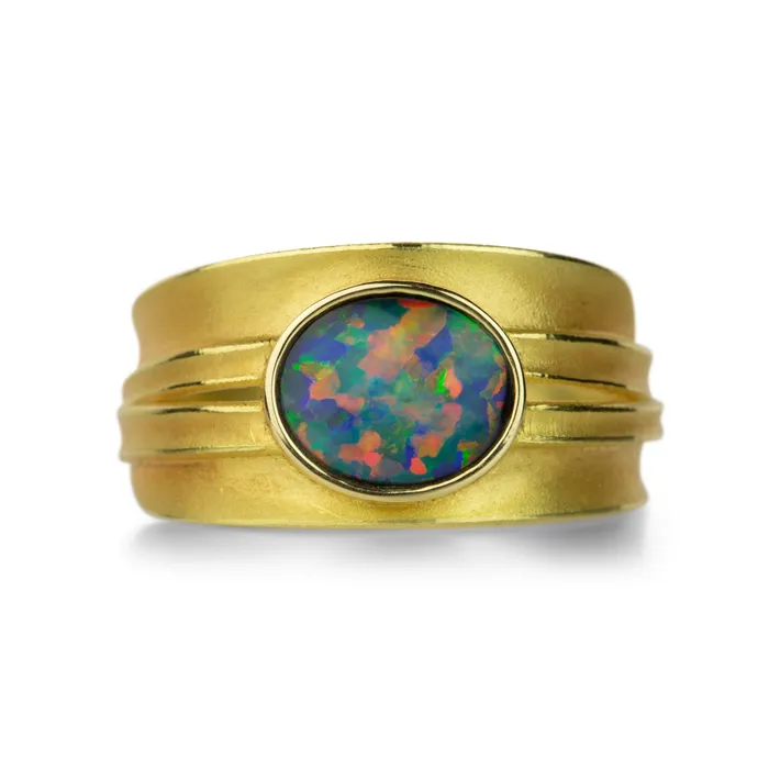 Lightning Ridge Opal Blade of Grass Ring Barbara Heinrich Rings