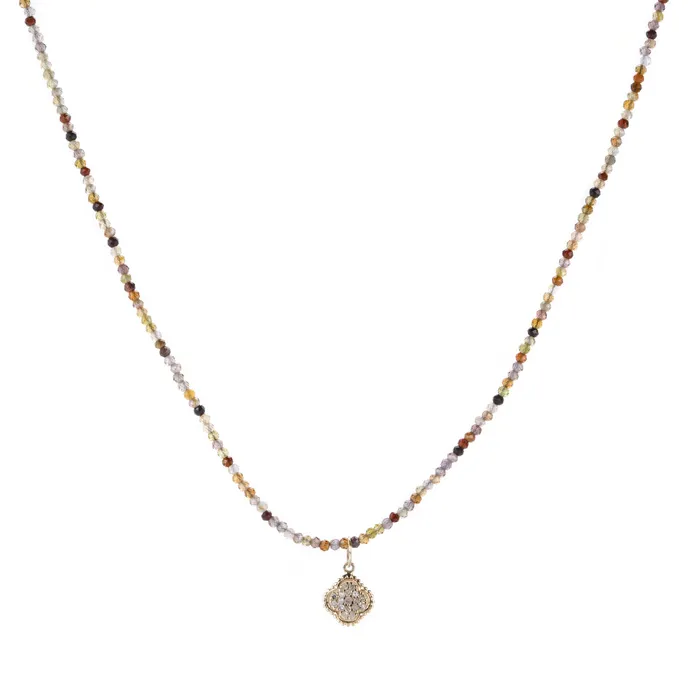 Margaret Solow Red Sapphire Beaded Necklace with Diamond Pendant Necklaces