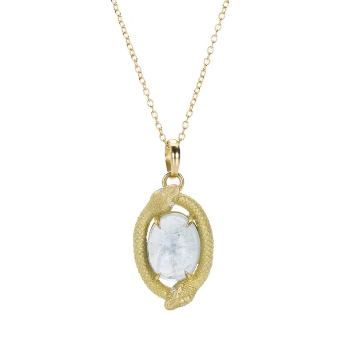 Necklaces Anthony Lent Double Ouroboros Snake Aquamarine Pendant Necklace