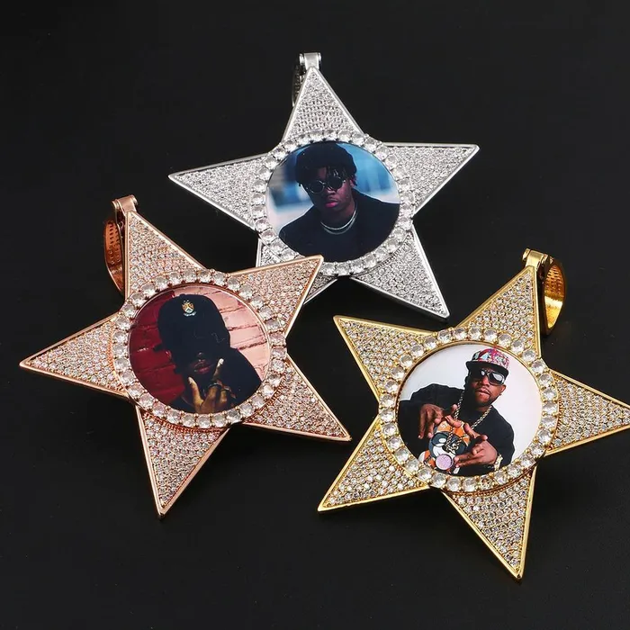 Necklaces Bling Proud THE WALK OF FAME Custom Iced Out Star Photo Pendant
