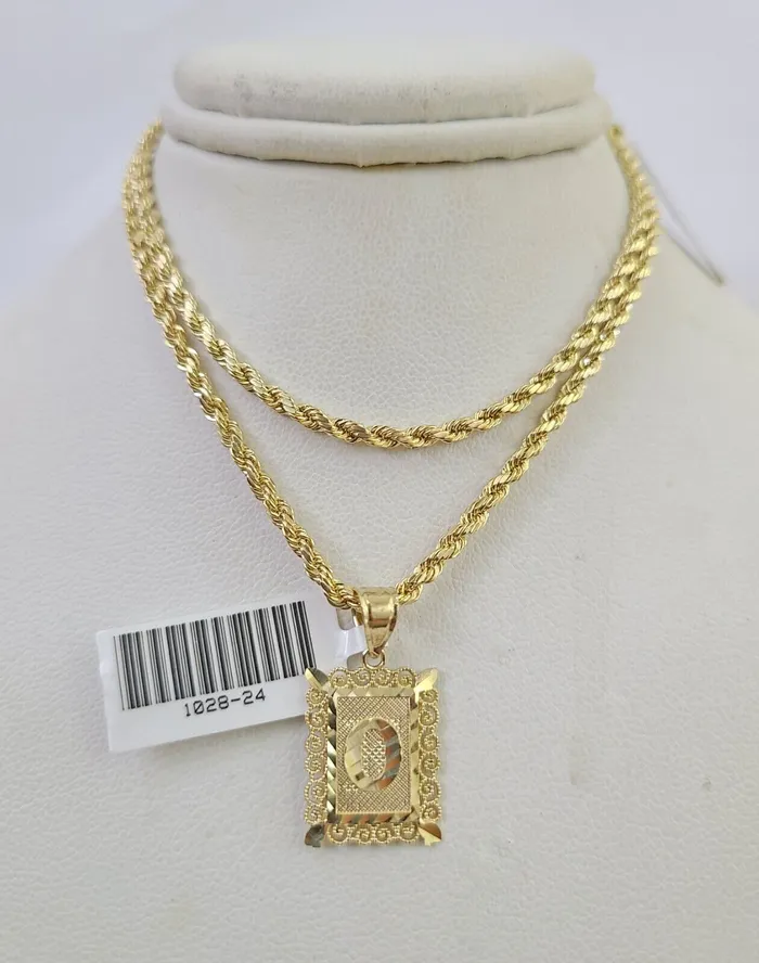 Necklaces Gold and Diamond 10k Gold Initial O Charm Rope Chain 1626 25mm SET Necklace Alphabet Pendant Necklaces Gold and Diamond 10k Gold Initial O Charm Rope Chain 1626 25mm SET Necklace Alphabet Pendant