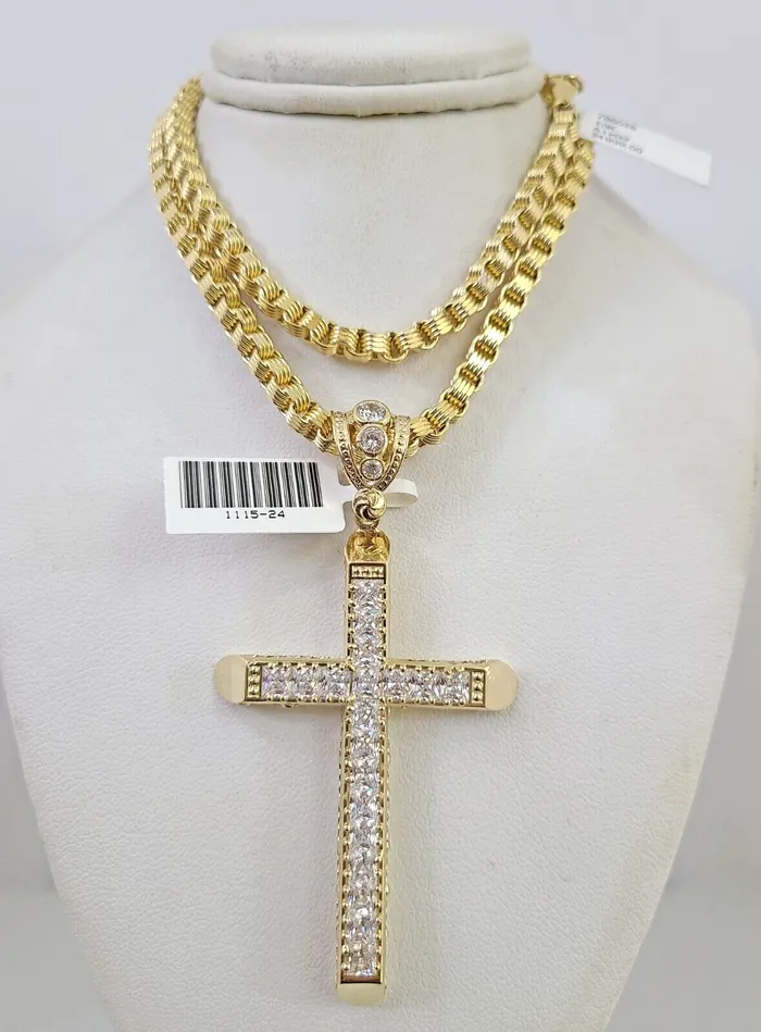 Necklaces Gold and Diamond 10k Gold Necklace Byzantine Box Jesus Cross Pendant Charm 2030 SET 4mm Chain Necklaces Gold and Diamond 10k Gold Necklace Byzantine Box Jesus Cross Pendant Charm 2030 SET 4mm Chain