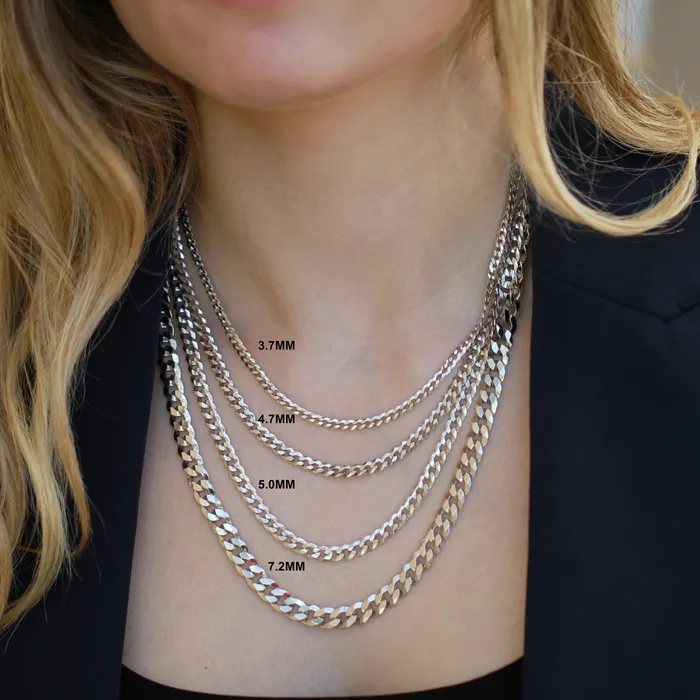 Necklaces Independent Jewellers Sterling Silver 720mm Flat Curb Chain in 24