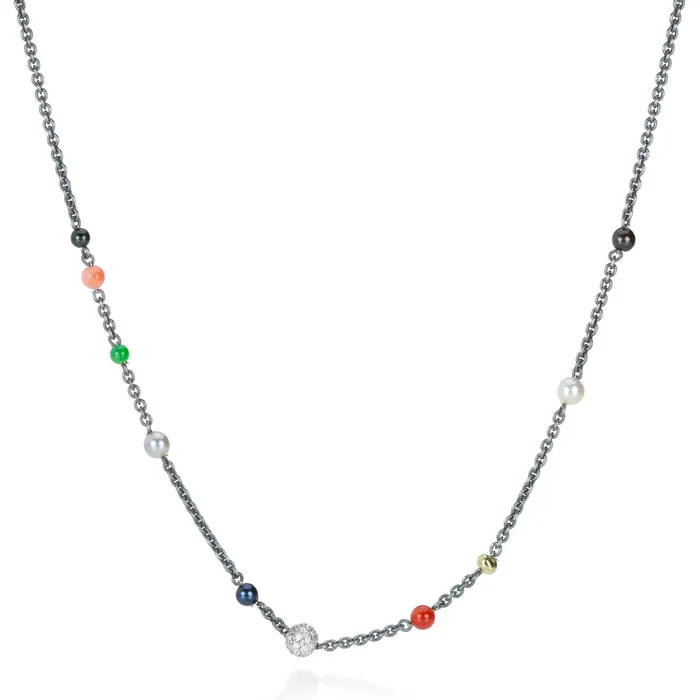 Necklaces John Iversen Diamond Chain Necklace with Jade Coral and Pearl
