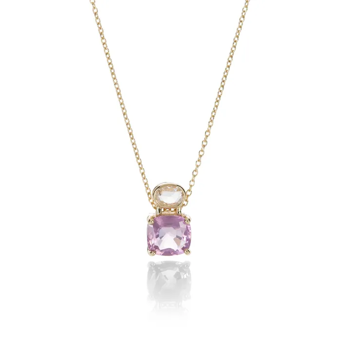Necklaces Nicole Landaw Pink Spinel and Rose Cut Diamond Pendant
