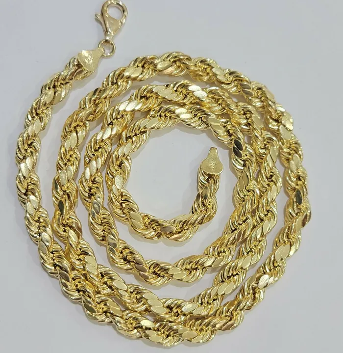 Necklaces REAL 10K Gold Rope Chain 7mm 26 Inch Men Necklace Gold Diamond Cut Gold and Diamond