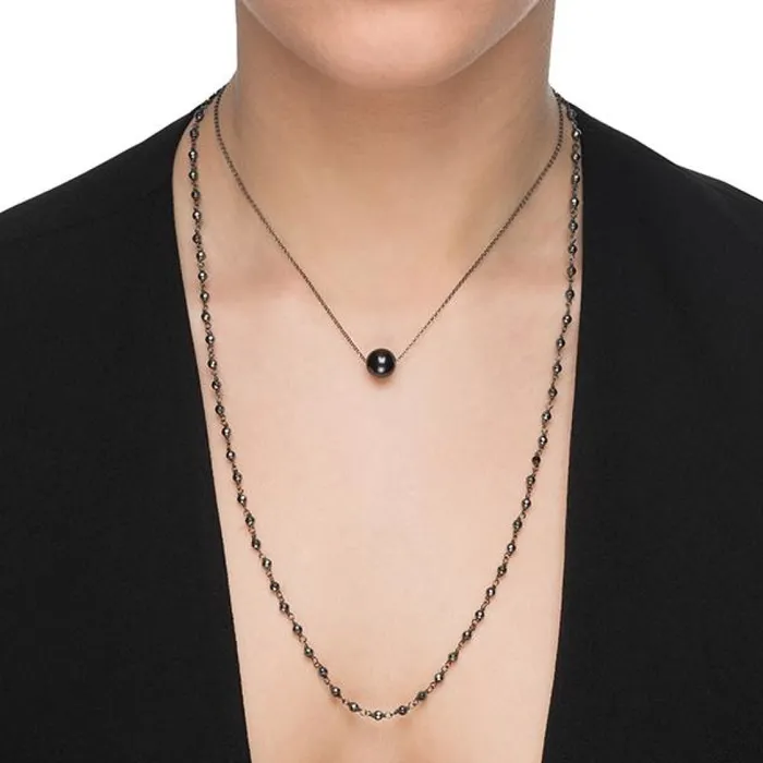 Necklaces Spirito Rosa Solitaire Drop Double Necklace Black Pearl Hematite Black Rhodium Plated Silver Necklaces Spirito Rosa Solitaire Drop Double Necklace Black Pearl Hematite Black Rhodium Plated Silver