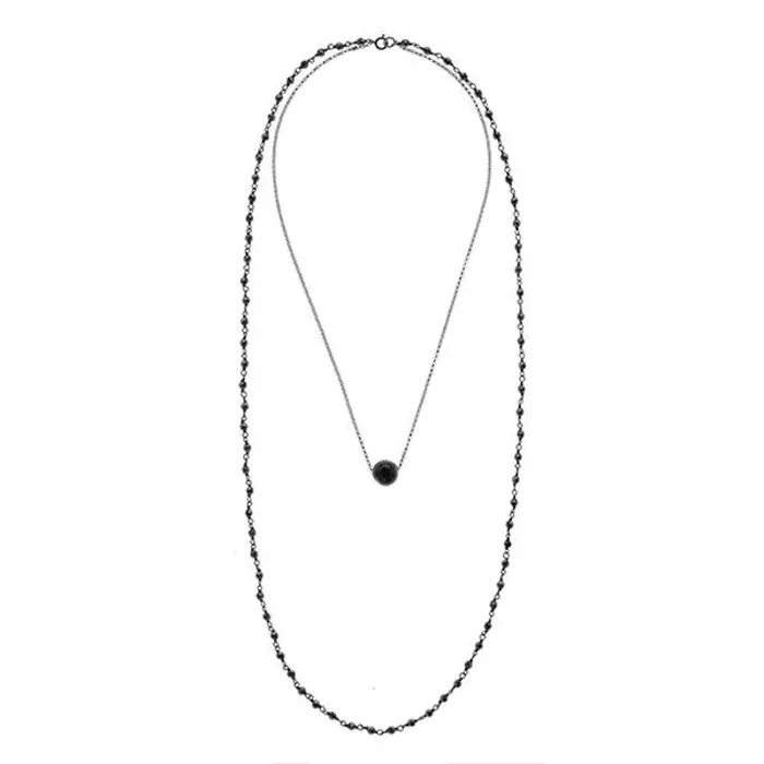 Necklaces Spirito Rosa Solitaire Drop Double Necklace Black Pearl Hematite Black Rhodium Plated Silver